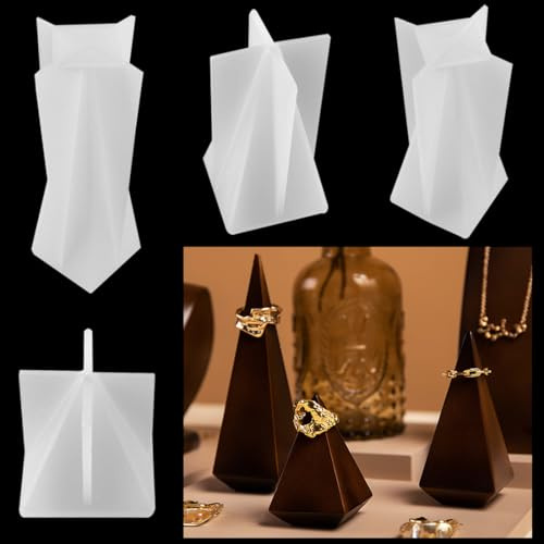 Voyyphixa 4 Stück Pyramide Silikonformen Epoxidharz Harz Gießen Kegelwürfel Pyramide Harzformen Prismen Epoxidharz Form für Schmuck Silikon Form Kegelform Gussformen für DIY Handwerk