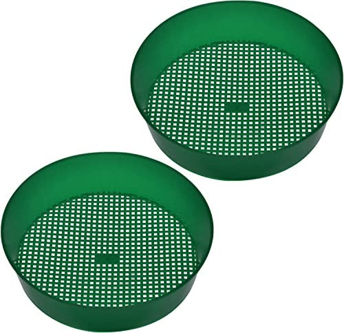 hifrom Tamiz de jardín para compost, colador redondo Plastia, colador de jardín, 2 piezas, colador de tierra, colador vibratorio para jardín, piedra, arena, malla, 21 x 5,5 cm, color verde