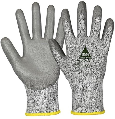 Hase Schnittfester Montagehandschuh Medio Cut, aus Glasfaser-Hybridgarn Polyurethan Beschichtung an Handinnenflächen und Fingerkuppen, SChütz vor Mechanischen gefahren (10, 7)