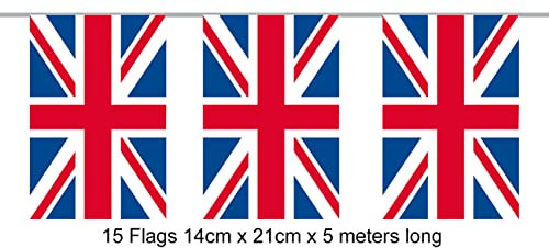 Oaktree 631540 Party-Wimpelkette, rechteckig, Union Jack, 14 x 21 cm, 5 m, 15 Flaggen