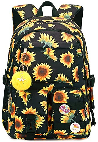 Hidds Laptop Backpacks 15.6 Inch School Bag College Backpack Travel Back pack Casual Daypack Cute Bookbags for Girls, Sunflower Black, Camping Backpack, Casual Daypack
