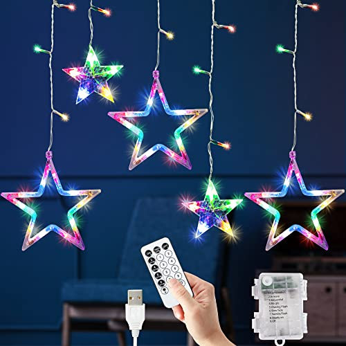 GloBrite Christmas Curtain Lights, 12 Star & 138 LED Lights - Christmas Star Light, 8 Modes | Christmas Window Lights, Fairy Lights, USB & Battery Christmas Lights for Indoor Christmas Decorations