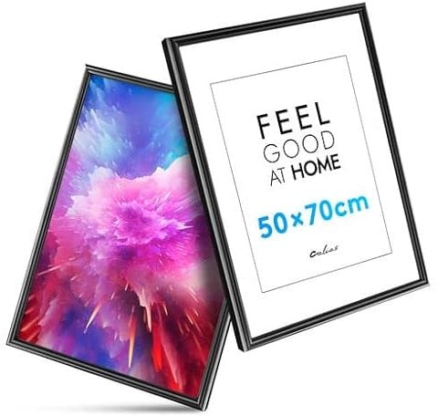 Calias® [1 STK.] Bilderrahmen 50x70 - Kunststoff Bilderrahmen Schwarz mit bruchsicherem Plexi Glas - Fotorahmen inkl. Aufhängung - Hochwertige Bilder Rahmen Made in EU