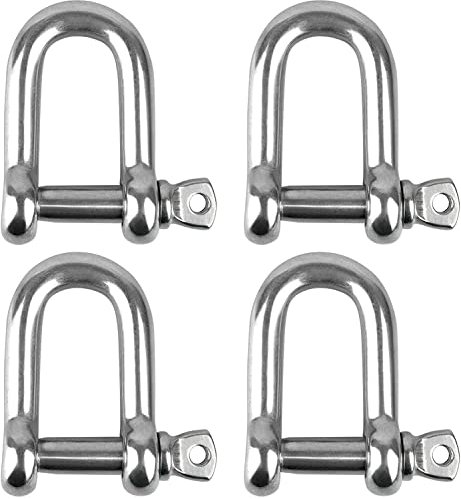 Grillete de Acero Inoxidable 4 Piezas M8 Grillete Recto En Forma de U Con Pasador Roscado Grillete De Anillo De D De Cadena para Colgar Bolsas de Arena y Barco Navegar Auto Remolque