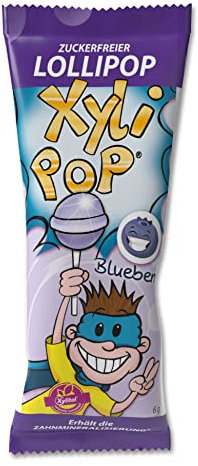 miradent XyliPOP® Blaubeere Bonboniere 25x 6g einzeln verpackt | zuckerfreier Lollipop mit Xylit gesüßt | zahnmineralisierend | fruchtiger Geschmack | vegan