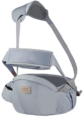 SONARIN Multifonctionnel Respirant Porte-bébé Siège de Hanche,Ergonomique Porte Bébé Ventral Tabouret de Taille avec Ceinture de Sécurité & Bandoulière pour Tout-Petit 3-36 Mois(Gris)