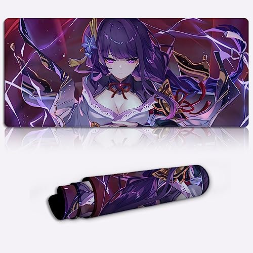 Mat Mousepad Genshin Impact Raiden Shogun Desk Mat Gamer Office Work Home XXL Game Character Gaming Mouse Mat Pad Keyboard Mouse Pad (11.8x31.49X0.15) Inch