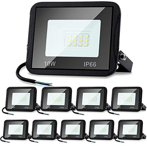 Daromigo LED-Außenstrahler, 10 Stück, 10 W, LED-Strahler, 900 lm, LED-Außenstrahler, 3000 K, warmweiß, IP65, wasserdicht, Außenstrahler, für Hof, Garage, Flur