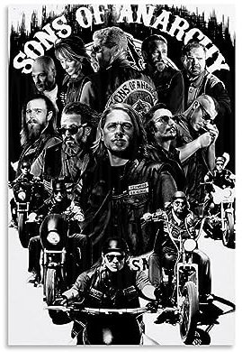 ELedvb Sons of Anarchy Art Schwarz-Weiß-Leinwand-Poster, dekoratives Gemälde, Leinwand-Wandposter und Kunstdruck, modernes Familienschlafzimmer-Dekor-Poster, 40 x 60 cm