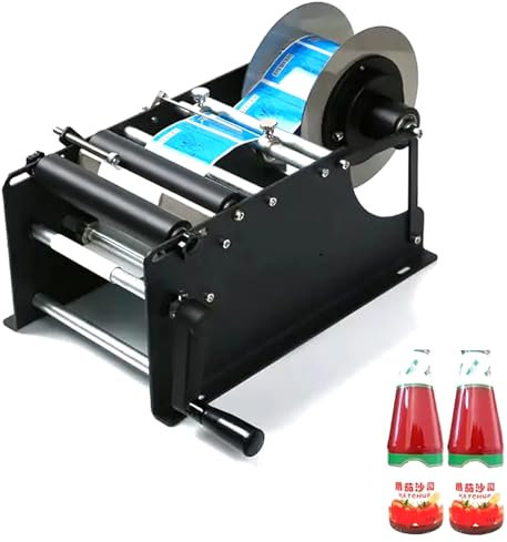 NGARY Manual Round Labeling Machine, Beer Cans Wine Adhesive Sticker Labeler Label Dispenser, Adjustable Label Dispenser, Bottle Diameter 15-120mm, for PET, Plastic, Glass, and Metal Bottle