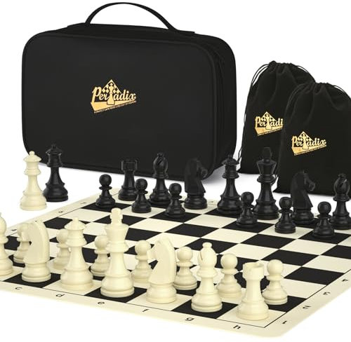 Peradix Juego de Ajedrez Grande 50 * 50cm con 2 Reinas Adicionales, Tablero de Ajedrez Regalos Plegable Profesional para Niños y Adultos, Chess Set de Almacenamiento Bolsa