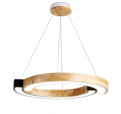 Pendelleuchte 36W LED Holz Kronleuchter Schwarz Acryl Deckenleuchte Modernen Esszimmer 1-Ring Metall Pendellampe Höhenverstellbar Büro Innen Esstisch Wohnzimmer Hängelampe 3000K Warmes Weißes Licht