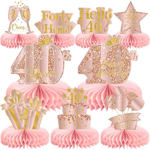 9 Stück 40 Geburtstag Deko,Deko 40. Geburtstag Frauen,Roségold Rosa Bienenwabe Mittelstück Tischdeko Geburtstag,40 Geburtstag Party Deko Supplies,Geschenke Für Frauen Zum Geburtstag