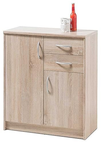Home4You Kommode Highboard Mehrzweckschrank | Dekor | Eiche Sonoma | 2 Türen | 2 Schubladen