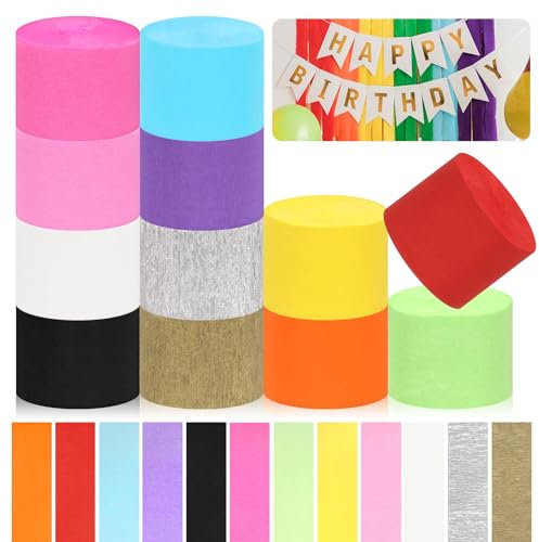 Glarks 12 rollos de serpentinas de papel crepé de 25 m, 12 colores, para cumpleaños, compromiso, boda, baby shower, San Valentín, decoración de fiesta temática lila