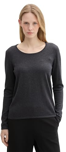 Tom Tailor Damen Basic Pullover mit Rundhalsausschnitt,30281 - evident Anthracite Melange, S