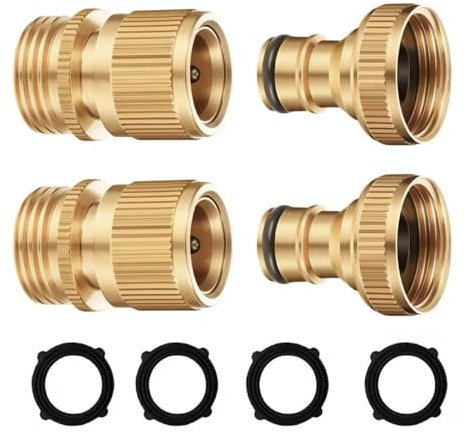 SICILAMIU Lot de 2 raccords rapides pour tuyau d'arrosage en laiton massif de 1,9 cm - Filetage GHT - Sans fuite - Pour connexion et libération rapides - Adaptateur de tuyau d'arrosage mâle et femelle