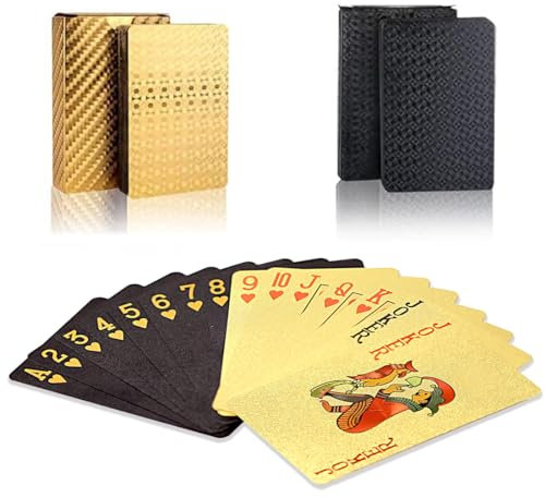 MenYiYDS 2 Pcs Schwarze und goldene Spielkarten Schwarzer Kartensatz, wasserdichte Spielkarten, Novelty Poker Game Tools Family Card Game Party Like (Schwarz, Gold)