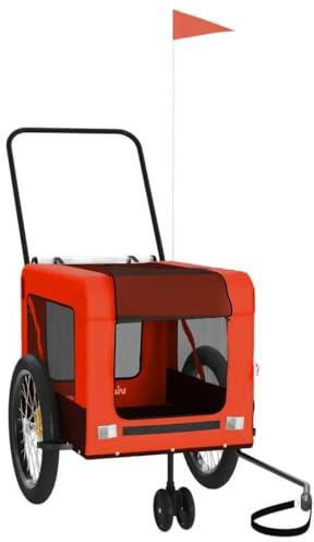 vidaXL Fahrradanhänger Hunde, Hundeanhänger mit Reflektoren Flagge, Hundetransporter Maximale Belastbarkeit 30 kg, Haustier Transportwagen, Orange Schwarz Oxford-Gewebe Eisen