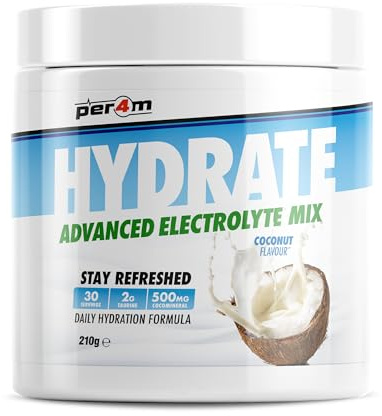 Per4m Hydrate Electrolyte Mix Powder | 500mg Cocomineral to Replenish Essential Electrolytes | Muscle Function, Cardiovascular Health, Neurological Support | 210g (Coconut)