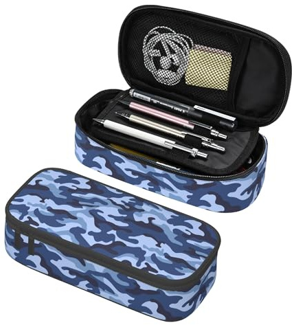 YIJIUWKIS Federmäppchen für Kinder und Erwachsene, Camouflage-Stil, blau, für Jungen, Männer, Mädchen, Frauen, tragbare Aufbewahrungstasche aus Segeltuch, Marker, Stift-Organisationstasche,
