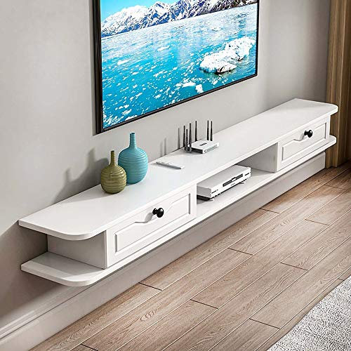 Schwebender TV-Ständer, wandhängender TV-Schrank, wandmontiertes Mediencenter aus massivem Holz, schwimmende Unterhaltungseinheit für Wohnzimmer, Schlafzimmer, TV-Set-Top-Box-Rack (C 150 cm)
