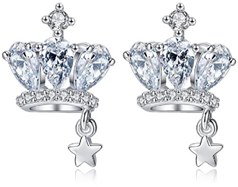 Kronen-Aussage-Ohrringe für Frauen, Prinzessinnen-Kronen-Ohrstecker für Mädchen, Niedliche Sternkronen-Ohrringe hypoallergen, Prinzessin Tiara Krone Ohrstecker, Ohrstecker mit Königinkrone
