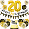 20. Geburtstag Deko Mann Frau - Luftballon Schwarz Gold, Happy Birthday Banner Wimpelkette, Folienballon Zahl 20, Cake Topper für Party Dekoration