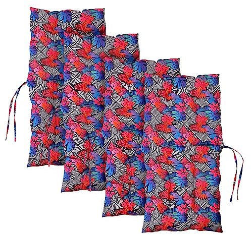 MG Design 4er-Set Stuhlkissen 100x50 cm mit exotischem Druck - Stuhlkissen mit Bändern, Steppkissen - Sitzkissen für Gartenstuhl, Outdoor Stuhlauflage als Stuhl Kissen, für Indoor und Outdoor