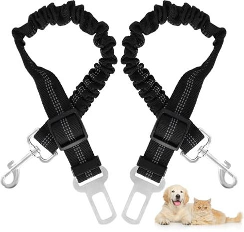 2 Stück Universal Hundegurt Karabiner, Elastisch, Verstellbar, Auto | Reflektierende Nähte Erhöhen Sichtbarkeit, Robuste Befestigung Sichert Hunde Auf Fahrten und Reduziert Zugbelastung