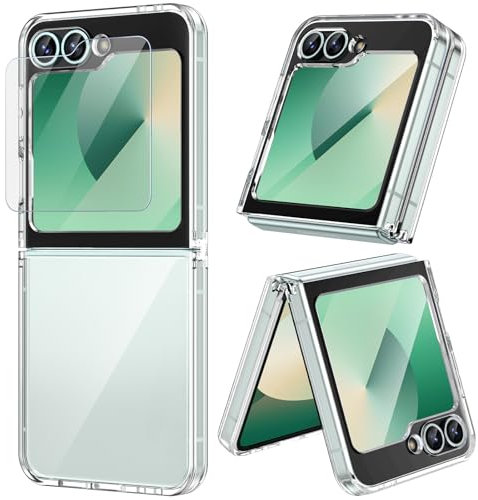Doeshine for Samsung Galaxy Z Flip 7 FE 2025/ Z Flip 6 2024 Case, Clear Case with Outer Screen Protector, Ultra-Thin Hard PC Back& Soft TPU Edges, Crystal Stylish Anti-Scratch Cover (Full Clear)