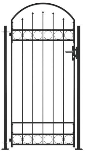 Iiaky Fence Gate with Arched T O P and 2 Posts 105x204 cm Black,Garden Gates High galvanised wrought iron metal swing gate