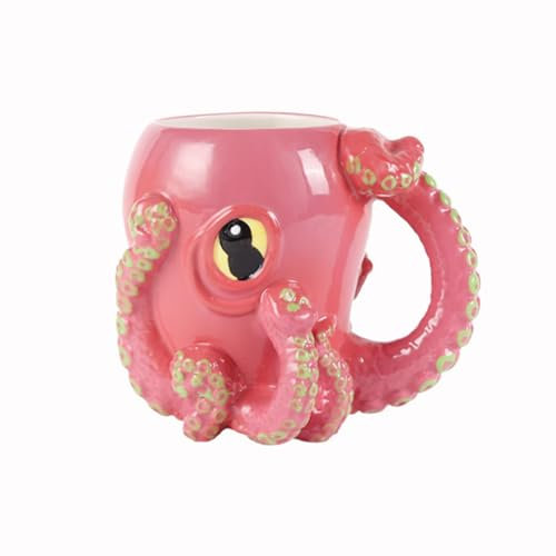 GUAOOYY Pink Octopus 3D Ceramic Mug, 19.6 Oz Boho Octopus Shaped Statue Cup, Novel Mug, Festivals Or Birthday Gifts for Coffee And Milk Tea Enthusiasts