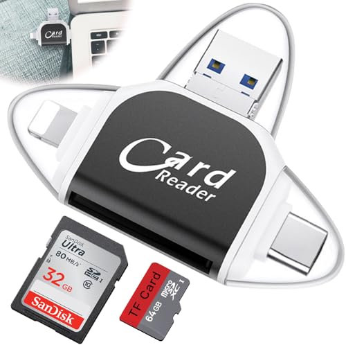 HIULLEN Multi-Port 4 in 1 Universal SD TF Kartenleser, Kartenlesegerät USB C, SD Kartenleser, Micro SD Karte Kamera Speicherkartenleser, Micro USB SD Card Reader für Android Phone PC Notebook