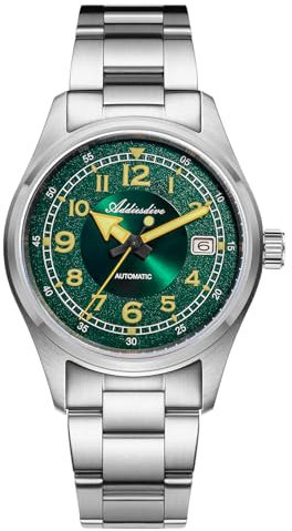 ADDIESDIVE Herren Automatikuhr NH35A analoge Uhr Saphirglas C3 Retro Leuchtend Mit Edelstahlarmband