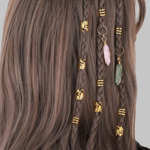 XCSJ 24 Stück Dreadlocks Schmuck Verstellbar Metall Cuffs Haarschmuck Zum Flechten Haarperlen Zum Klipsen Haarschnüre Für Zöpfe Haarschmuck Dreadlocks Für Frauen Mädchen (Gold)