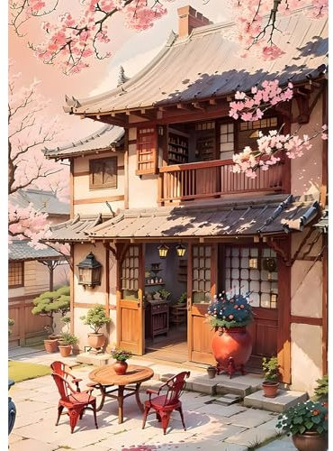 DAERLE Pintura de Diamantes Paisaje de patio anime, 5D Diamond Painting Kit Completo Paisaje, Dibujos con Diamantes, Pintar con Diamantes para Decoración de Pared del Hogar 30x40 cm
