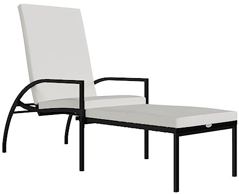 HETFTJN Fauteuil relax de jardin - Chaise longue - Fauteuil de jardin - Chaise longue avec repose-pieds - En rotin synthétique - Noir - Pour l'extérieur, le camping, le balcon, le jardin