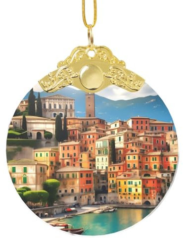 Wunderschöner runder Weihnachtsbaum aus Glas mit Italien-Druck, Weihnachtsschmuck für Weihnachtsfeiern, Heimdekoration, Geschenke