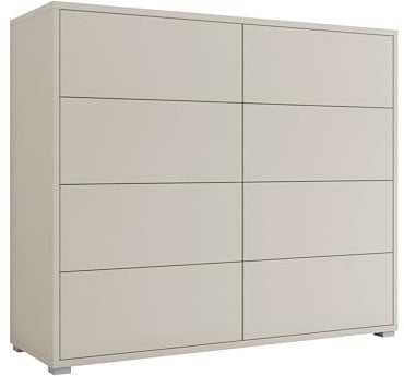 Mirjan24 Kommode mit 8 Schubladen Gesita K8SZ 120 Diele, Flur, Highboard, Mehrzweckschrank, Sideboard mit 8 Schubladen, Wohnzimmer, Push to Open (Cashmere)