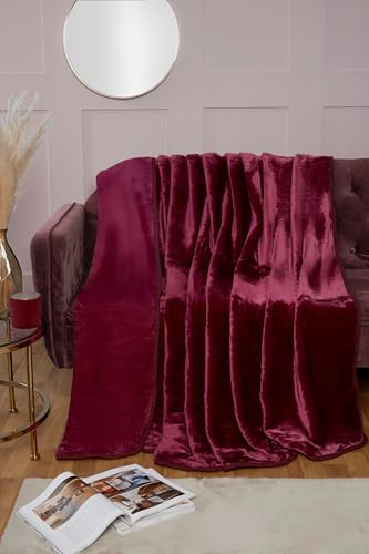Rapport Home Luxury Dyed Mink Throw Blanket (200 x 240 cm) Aubergine