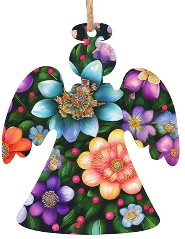 Dipinti floreali con diamante stampa albero di Natale in legno rustico da appendere con corde di iuta