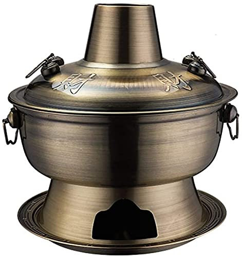 fondue， Chinesischer traditioneller Hotpot, Hot Pot Mongolischer Hot Pot, Reiner Kupfer Hot Pot 304 Edelstahl Chafing Dish, Mongolischer Chafing(Bronze)
