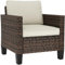 Outsunny Single Seater Rattan Garden Armchair, PE Wicker Rattan Chair with Armrests and Cushions, Garden Chair with Galvanised Steel Frame for Conservatory, Porch, Brown