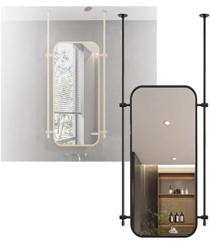 WTLONBF Deckenspiegel, quadratischer, an der Decke hängender Spiegel mit Doppelstangen, dekorativer Spiegel, für Wohnzimmer, Badezimmer, Waschraum, Hoteleingang, Garderobe (schwarz, 40 x 80 cm)