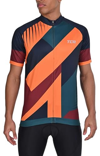 TCA Radtrikot für Herren - Fahrradtrikot für Männer - Rennrad Trikot Herren mit Taschen - Fahrradtrikot - Fahrradbekleidung - Radsport-Bekleidung - Radtrikot Kurzarm - Grafik Orange, L