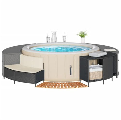 Verderoom Whirlpool umrandung Poolumrandung Witterungsbeständig Poolumrandung Poolverkleidung Whirlpool Umrandung Polyrattan Verkleidung Einfassung Rund-Typ 1