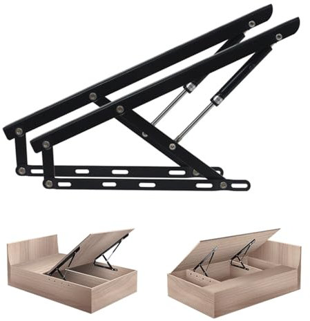 2 Stück Bett Lift Springaufbeschlag Bett aus Stahl, Lattenrost Hebemechanismus für Bett, Schwarz Hydraulische Bett Lift Up Scharnier, Platzsparend, Scharniere Klapp Lift Up Feder mit Schrauben(1.5m)