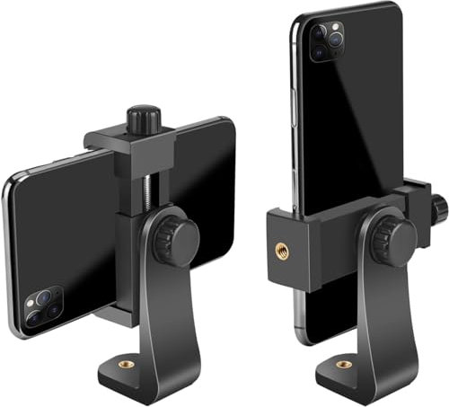 Tripod Phone Mount Holder Adapter – 360° Rotatable Phone Holder with 1/4 Screw, Adjustable Clip for iPhone, Samsung Galaxy & Android – Vertical & Horizontal Mobile Bracket for Tripod, Selfie