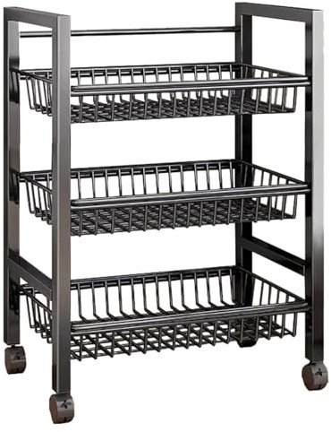 BHKERUZ Porte-Fruits avec Roues et Couvercle,Chariot de Service Desserte à roulettes Boissons Légumes Snacks Casseroles pour Cuisine Salle de Bain Acier,B50